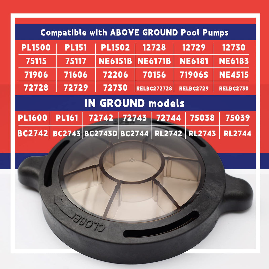 Pool Pump Lid With O-Ring gasket Compatible with Splapool Pureline Deluxe Above-Ground In-Ground Pool Pumps Replaces 47252772, AC81361, NEP2134, PO12728CR, 16578, 647252772, Pool Pump Basket Cover