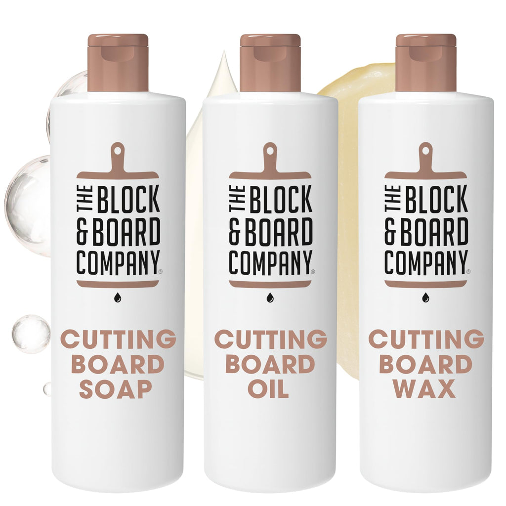 The Block & Board Company Specialist Chopping Board Complete Kit Food Grade Soap, Wax & Oil | Cleans, Nourishes, Seals & Protects Wood, Butcher Blocks, Countertops & Utensils | 3 Piece Set