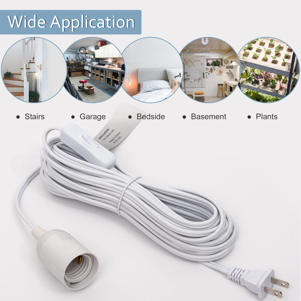 JACKYLED Extension Hanging Lantern Cord Cable 2-Pack 20ft UL 360W with E26 E27 Socket On/Off Button Pendant Lighting