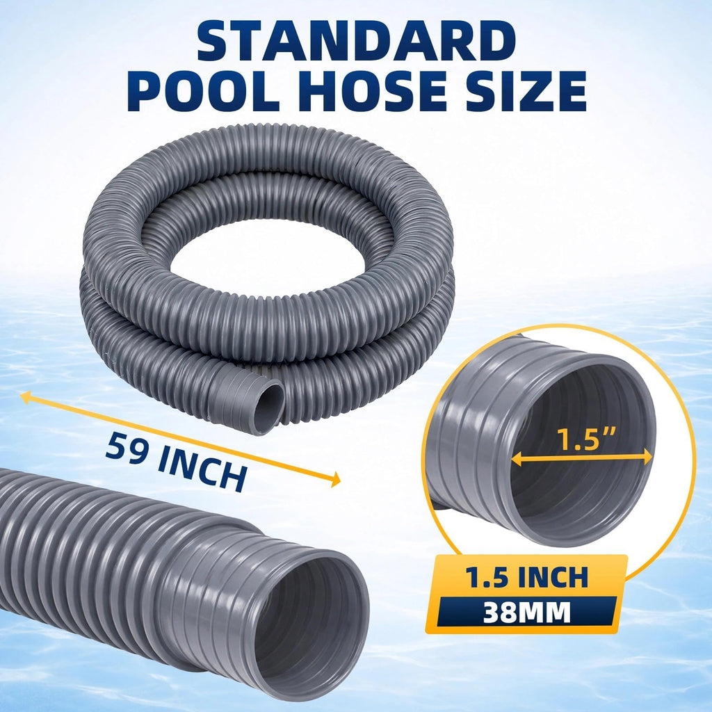 Btanadi 1.5" x 59" Above Ground Pool Hoses Heavy Duty, Replacement Hose Leak-Proof for Filter Pumps & Salt Systems, Pool Hoses for Above Ground Pools with 8 Metal Clamps（Gray,4Pcs)