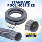 Btanadi 1.5" x 59" Above Ground Pool Hoses Heavy Duty, Replacement Hose Leak-Proof for Filter Pumps & Salt Systems, Pool Hoses for Above Ground Pools with 8 Metal Clamps（Gray,4Pcs)