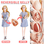 Familydolls Dolls Set of 6 People with Pregnant Mom Dad 3 Kids and Baby Boy in Mommy's Tummy, Doll Playsets and Accessories for 3-12 Years Old Toddlers Gift