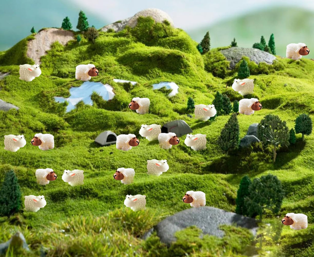 Jxpinet 150 Pcs Mini Sheep Figurines Mini Resin Sheeps for Bonsai Micro Landscape Home Garden Decor Craft