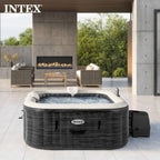 Intex PureSpa Greystone Deluxe 4 Person Square Inflatable Hot Tub, Bubble Massage Spa Set, Energy Efficient & Saltwater Compatible (Cell Not Included), 69 in x 28 in