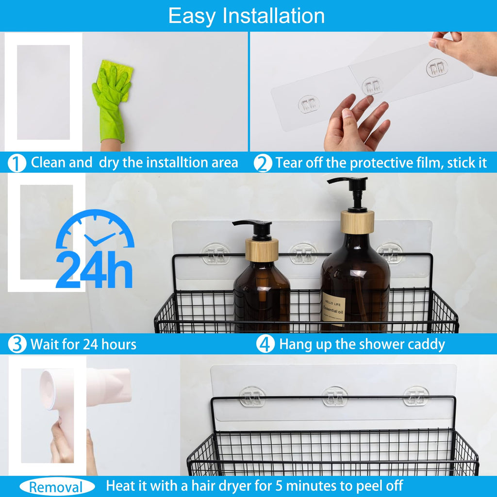 ZOMETUO 15 Pack Shower Caddy Adhesive Replacement, No Drilling Shower Shelf Adhesive, Strong Caddy Sticker Hooks Replacement for Showers Shelves and Kitchen Racks Organizer