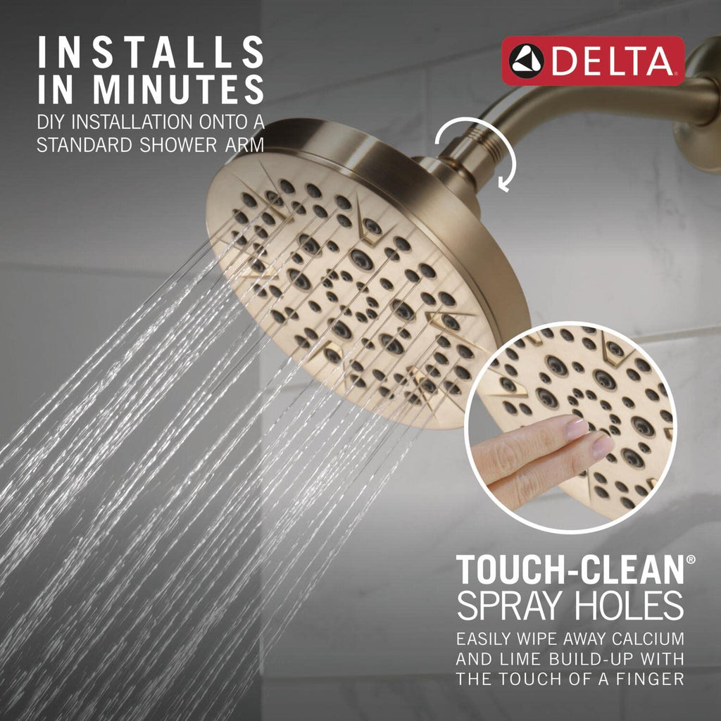 Delta 5-Setting Champagne Bronze Shower Head with High Pressure Spray, 6 Inch Round Shower Head, Showerheads, 1.75 GPM Flow Rate, Champagne Bronze 52535-CZ