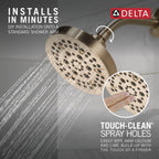 Delta 5-Setting Champagne Bronze Shower Head with High Pressure Spray, 6 Inch Round Shower Head, Showerheads, 1.75 GPM Flow Rate, Champagne Bronze 52535-CZ