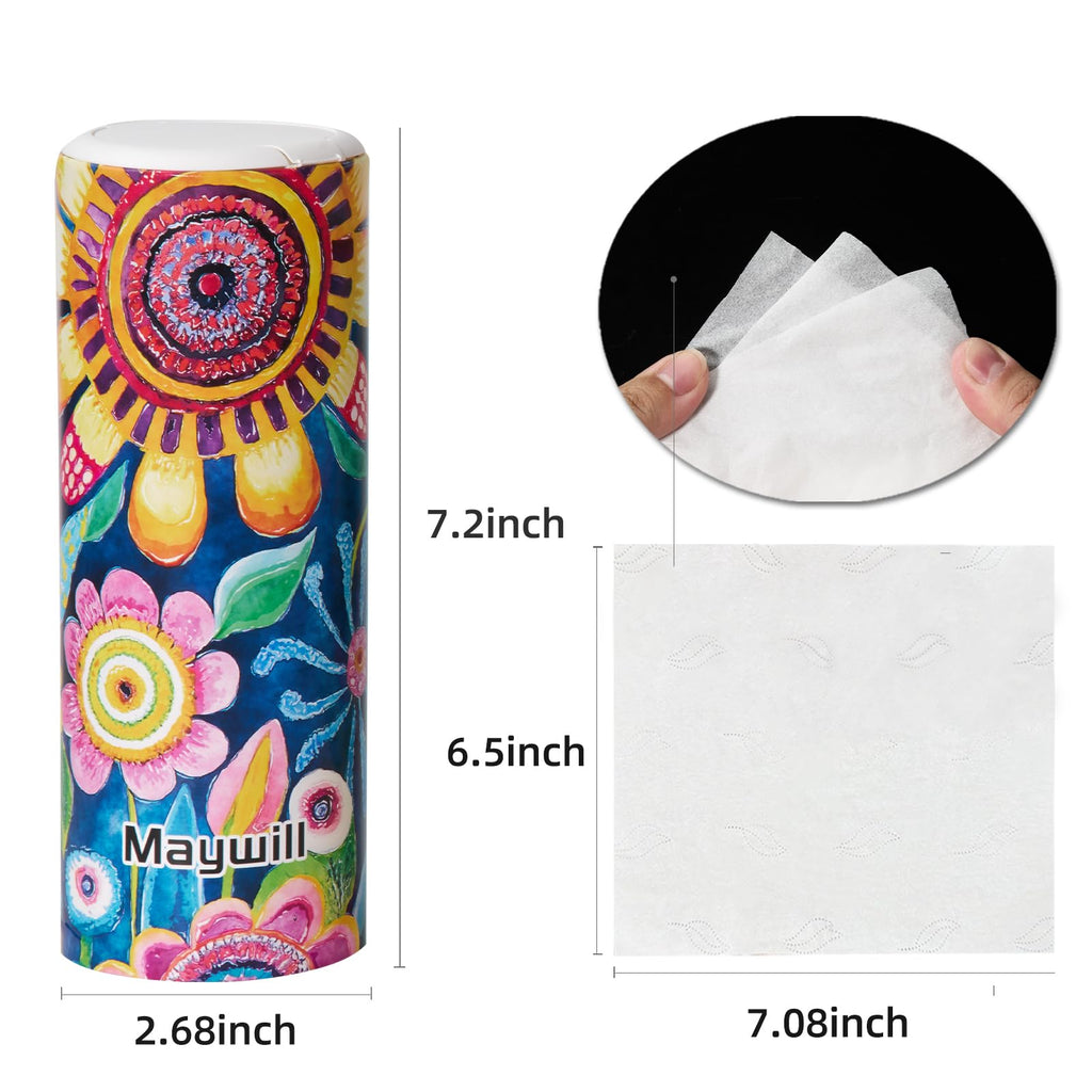 Car Tissues Holder with Facial Tissue, Car Tissue Box, Travel Tissues Cylinder,Suitable for Car Cup Holder(3-ply 4 Pack, 200 Sheets)