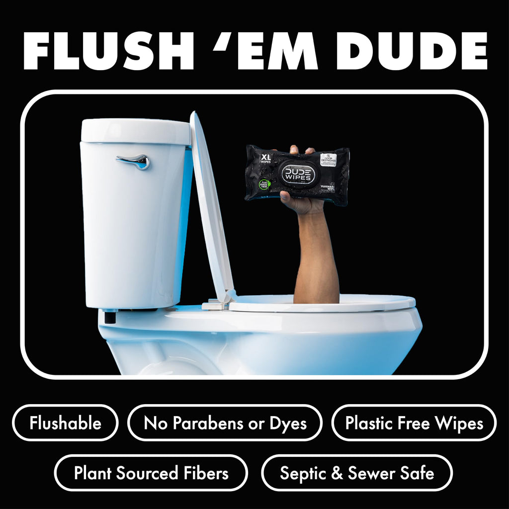 DUDE Wipes - Flushable Wipes for Adults -, Odor Destroyer XL - Deodorizing with Clean Scent - Up to 24 Hours of Odor-Destroying Technology,48 Count (Pack of 12)