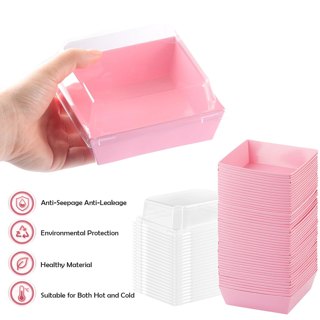 BUIYLV 50 Pack Charcuterie Boxes with Clear Lids, 4 Inches Pink Dessert Boxes To Go Disposable Mini Charcuterie Boxes for Cookie, Sandwich, Strawberry, Cupcake, Macaron, Cake Slice