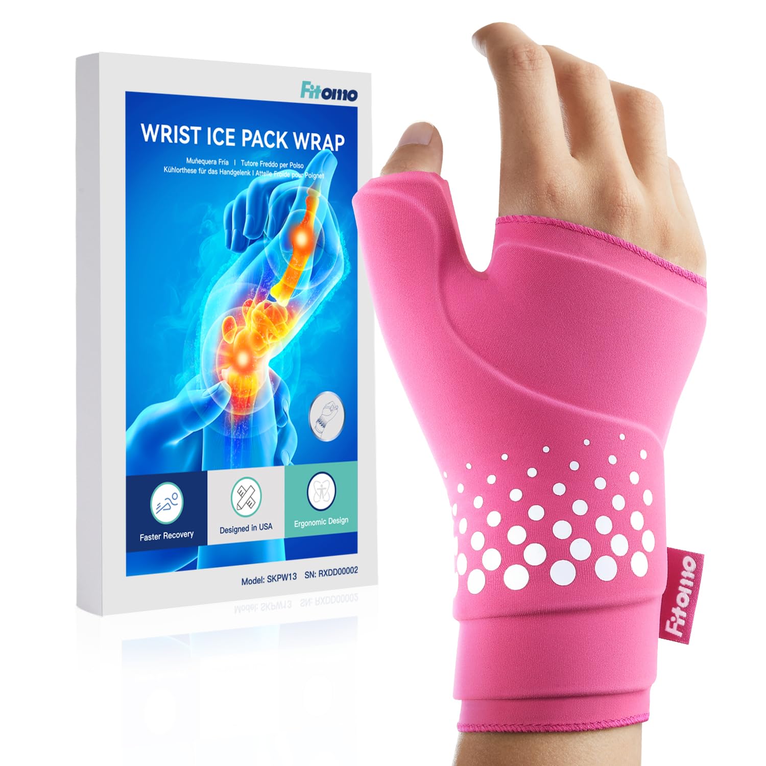 Thumb & Wrist Ice Pack Wrap, Thickened Ice Gel Pad, Ergonomic Fit, Long Lasting Cold & Warm for Carpal Tunnel Relief, Arthritis, Computer Overuse Injuries, Post-Surgery, Post-Workout, Pink, Size L/XL