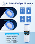 POOLPURE PAP200 Pool Filter Replaces Pentair Clean and Clear 200, CC200, Unicel C-9419, Ultral-C5, PP-C5, Filbur FC-0688, R173217, 59054400, Aladdin 29902, Baleen AK-8005, 200 sq.ft Cartridge, 1 Pack