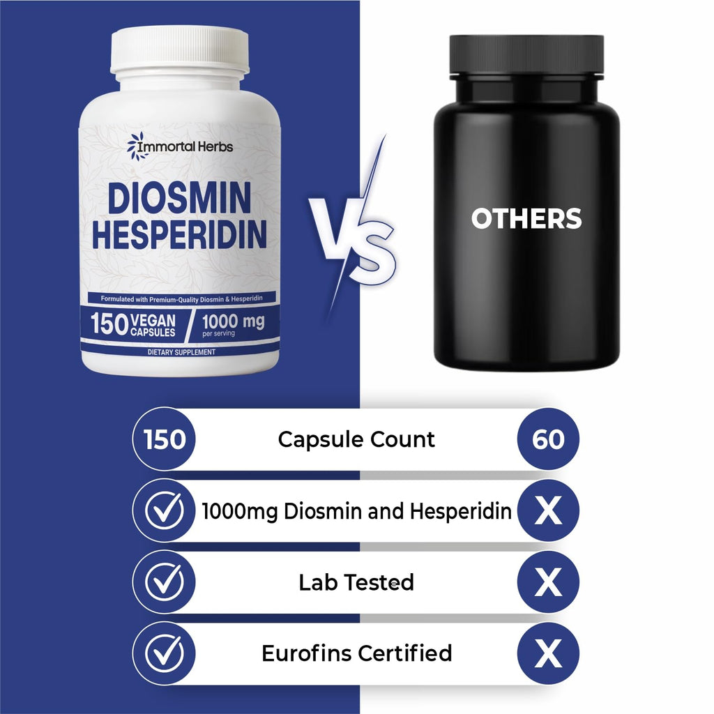 Immortal Herbs Diosmin Hesperidin 1000mg Complex, 150 Capsules, Citrus Bioflavonoids Rich Fruit Extract, 100% Vegetarian, Non-GMO & Gluten Free Diosmin Supplement with Max Strength
