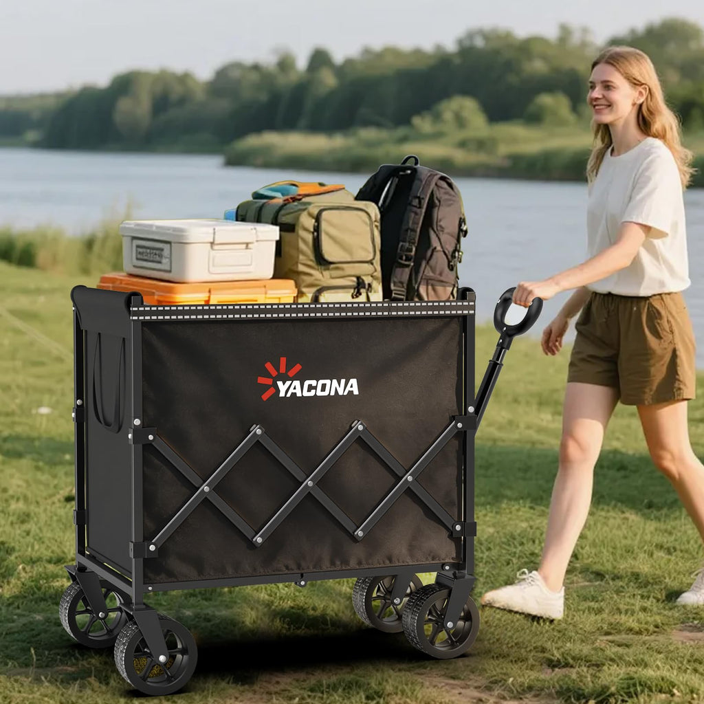 YACONA 360LBS Wagons Carts Foldable, 240L Lightweight Wagon with All Terrain Wheels, Collapsible Wagon Cart for Grocery, Camping, Beach, Garden & Sports