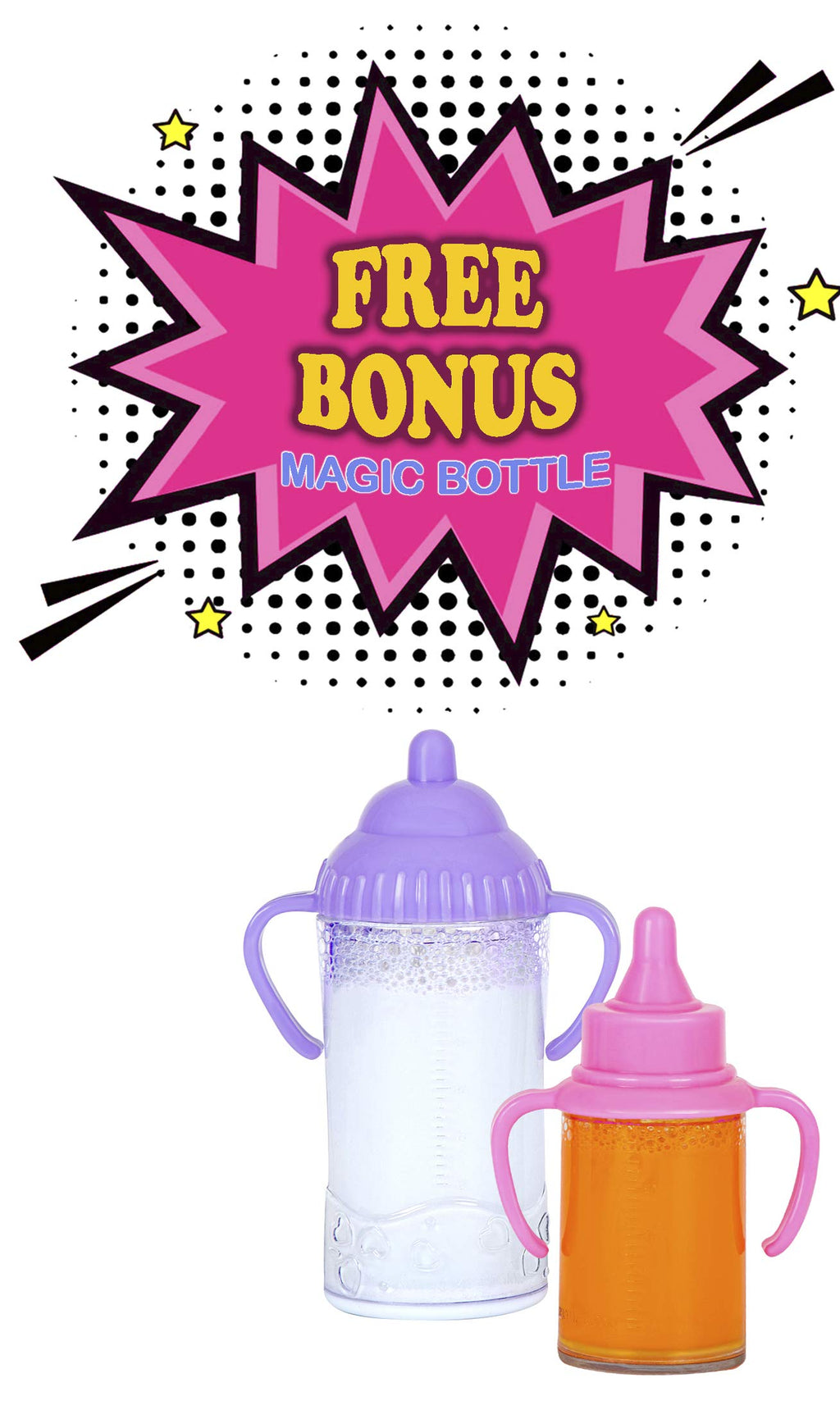 fash n kolor My First Doll Stroller with Basket - Pink Off-White Foldable Doll Stroller - Fits Upto 18" Dolls, 2 Free Magic Bottles Included