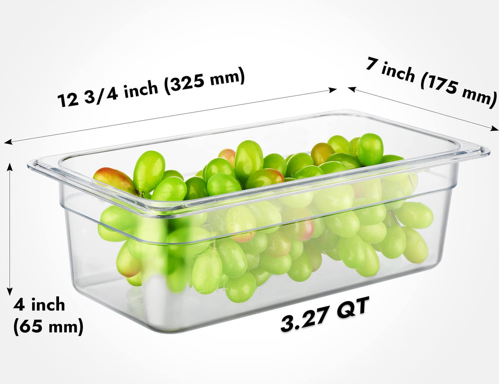 CURTA 6-Pack 1/3 Size 4" Deep NSF Polycarbonate Food Pans | Dishwasher & Freezer Safe Clear Container for Prep Tables, Buffet, Salad Bar, Commercial & Home Kitchen