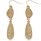 Gold Tone Earrings for Women Dangle - Faux Druzy Long Double Tear Drops