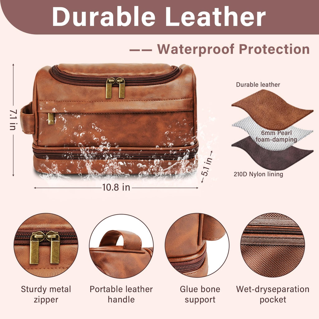 Personalized Toiletry Bag for Men, Gifts for Men, Christmas, Custom Leather Travel Shave Kit Cosmetic Hygiene Bag, Engraved Pattern Text, Ideal for Him, Dad, Groomsmen, Birthday, Anniversary, Father
