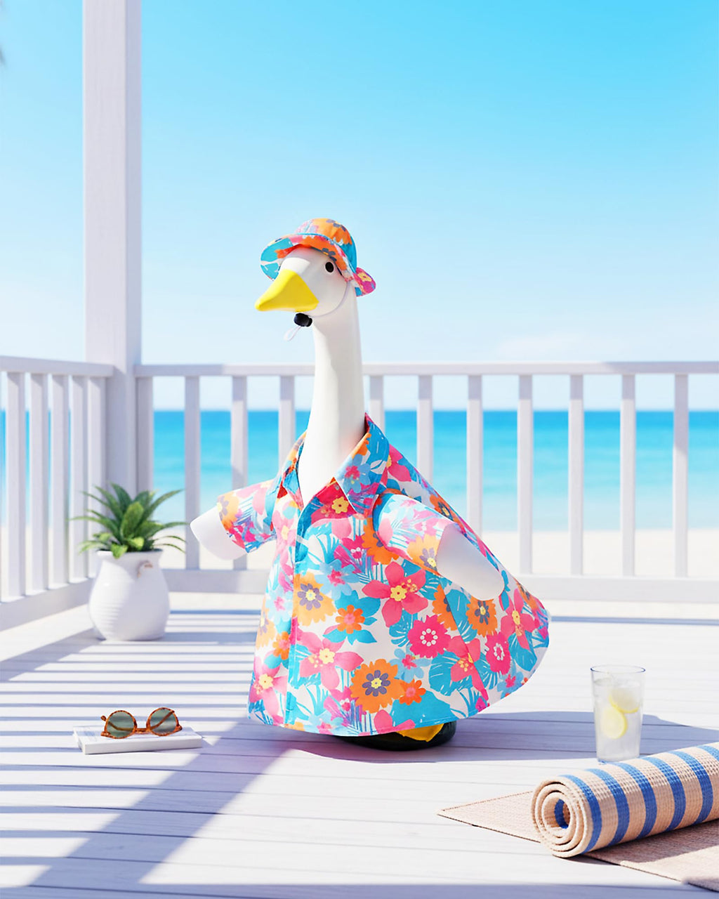cyzucle 23 Inch Porch Goose Summer Outfit,Hawaiian Porch Goose Clothes for Cement Concrete Yard Porch Geese Statue, Outdoor Goose Decor