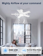 Phylluz 32'' Small Ceiling Fan with Light, Mini Low Profile Flush Mount Fan for Hallway & Closet, Quiet DC Motor, Modern Tiny Space Ceiling Fan with App/Remote Control, White