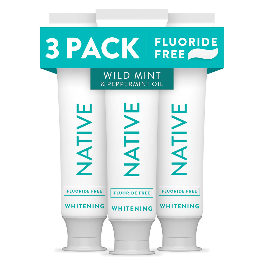 Native Fluoride Free Toothpaste, Whitening - for Adult, Kids 2+ Oral Care - Wild Mint & Peppermint Oil Flavor, 4.1oz (Pack of 3)