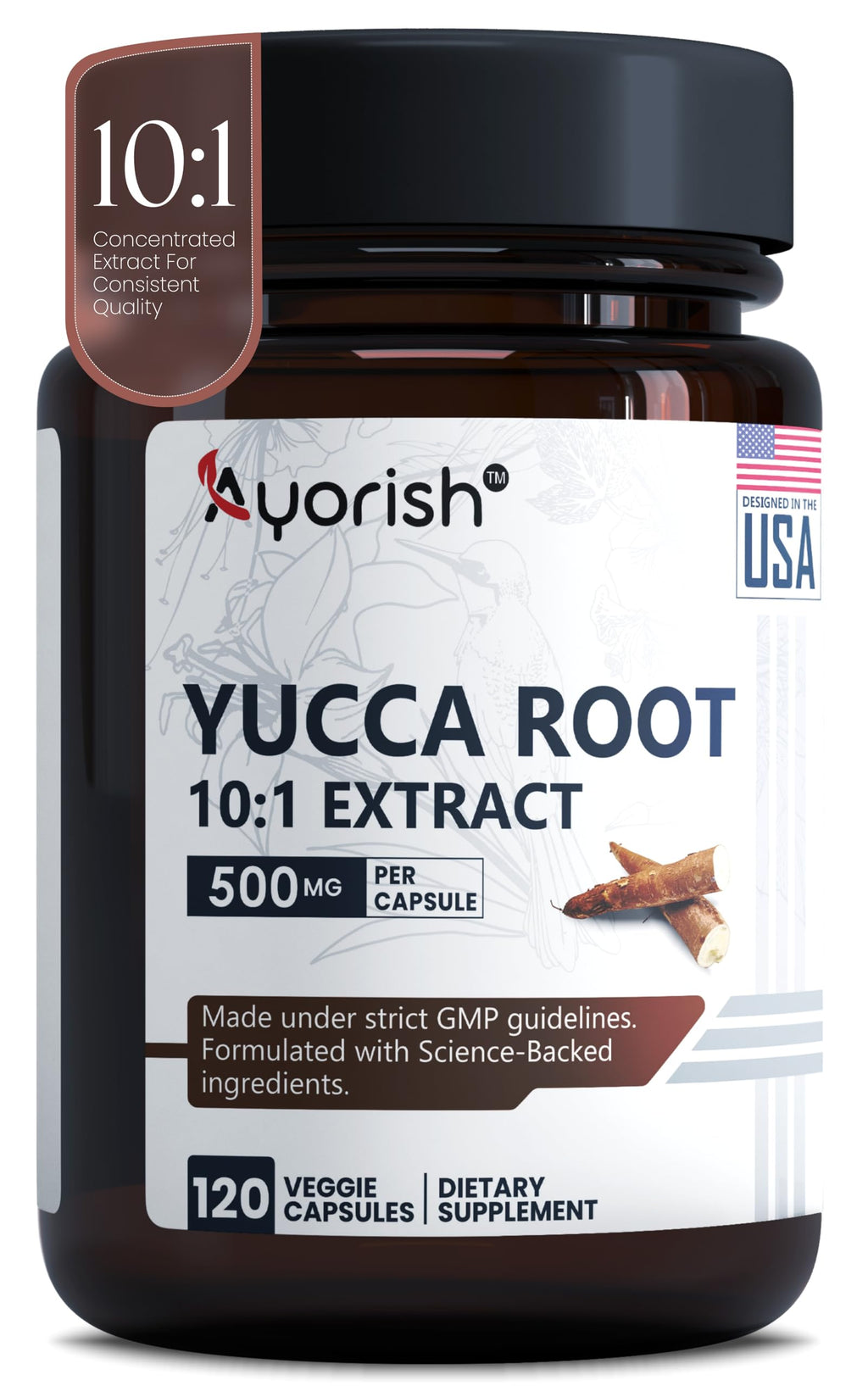 Ayorish Yucca Root Capsules 500mg 120 Count Yucca Root Extract 10:1 Herbal Supplement Plant Based Botanical Capsules Vegan Non GMO Herbal Extract Capsules