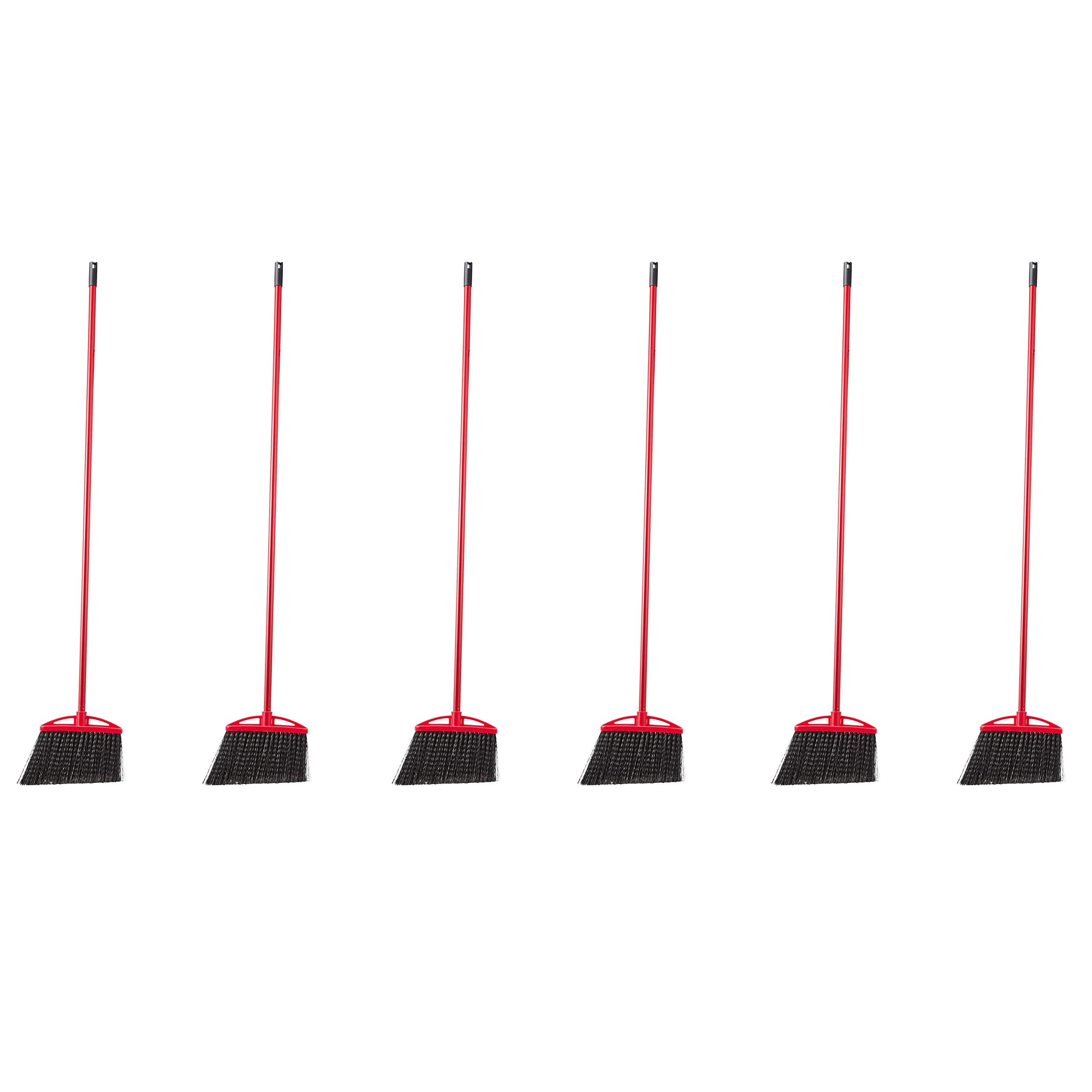 Amazon Basics Angle Broom With Metal Handle for Floor Cleaning and Sweeping, 11 inches Wide, 6-Pack, Black & Red
