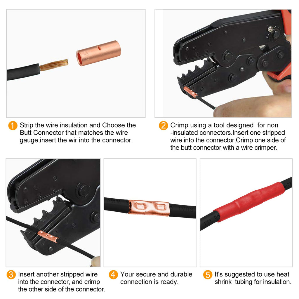 SVAAR 560 PCS 26-6 AWG Non-Insulated Butt Connectors Crimp Repair Butt Splices Kit, Uninsulated Butt Splice Connectors for 26 to 6 Gauge Wire, Heavy Duty Pure Copper Seamless Barrel Butt Terminals