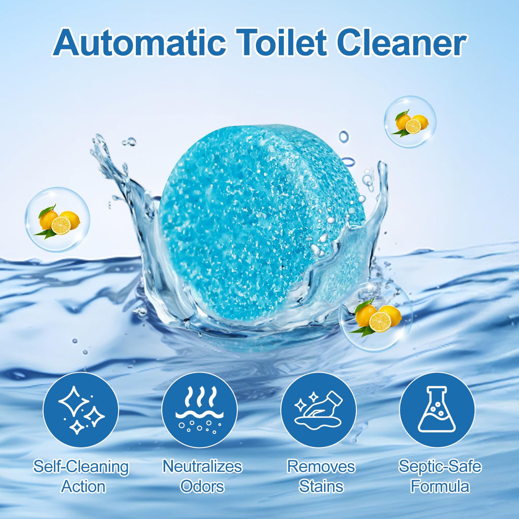 PUGAIQI Toilet Bowl Cleaner Tablets Blue Toilet Tank Cleaners, Septic-Safe Hard Water Stain Remove, Effervescent Stain & Odor Remover Bathroom， Automatic Toilet Cleaning & Deodorizer 50 TabsTTDS