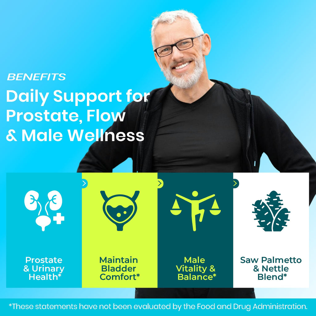 Men’s Prostate Health & Urinary Comfort Support with Saw Palmetto, Stinging Nettle & Beta-Sitosterol | Supports Prostate Size & Flow | Third-Party Tested, Vegan, Non-GMO, Gluten-Free, 120 Capsules