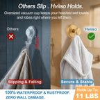 Hviiso Vacuum Suction Cup Hooks for Shower, Shower Hooks for Inside Shower Glass Window, Mirror, No Drill Towel Hooks for Bathrooms, Bath Robe Coat Looafh Wreath Hook for Hanging - 2 Pack, Gold
