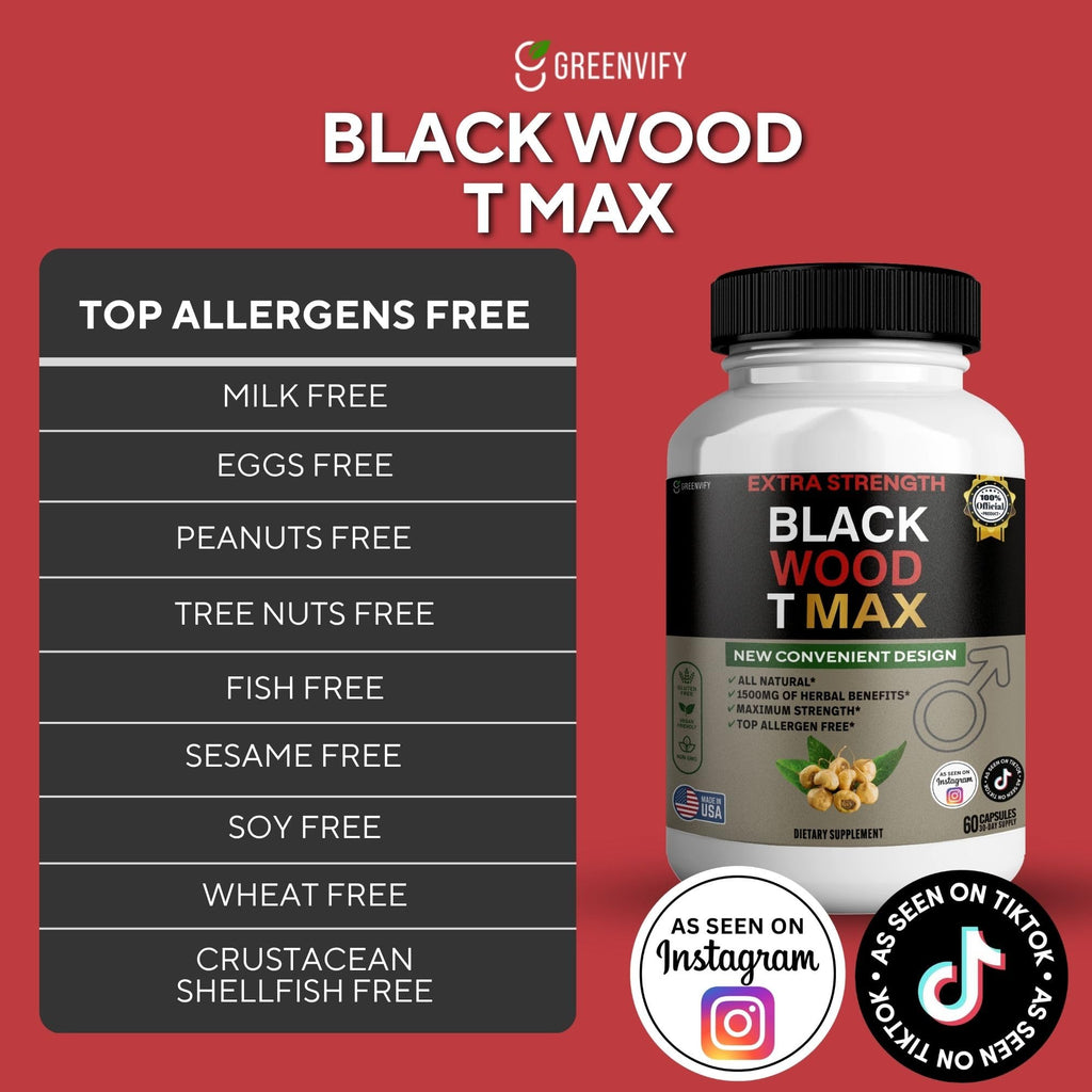 GREENVIFY Black Wood T Max, Extra Strength, 60 Capsules, 30 Day Supply (5)