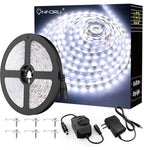 Onforu LED Light Strip,16.4ft Dimmable LED Tape Light, 6000K Daylight White Strip Lighting, 300 LEDs Flexible Vanity Mirror Light, 5M 12V Ribbon Rope Light for Bedroom, Under Cabinet,Kitchen,Christmas