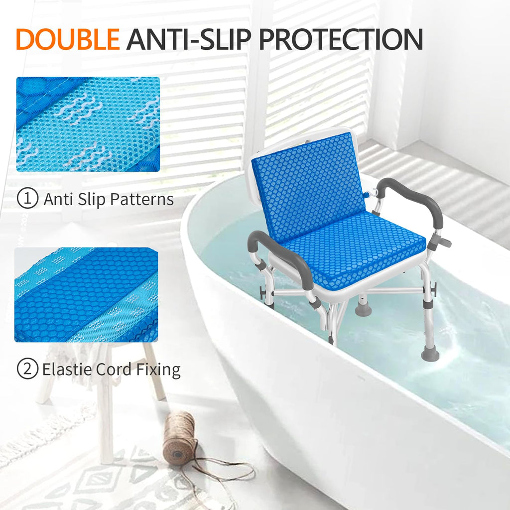 AnyForce Shower Seat Cushion-Non-Slip 4D Mesh Shower Chair Mat with Backrest Cushion for Elderly,Senior,Handicap,Disabled (Blue, Standard)