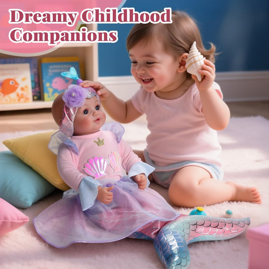 BABESIDE Mermaid Baby Doll Girl, 15-Inch Realistic Soft Baby Dolls with Shiny Mermaid Tail & Accessories, Cute Mermaid Toys for Girls Ages 3-10 Kids, Christmas, Birthday