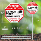 Faittoo Security Sign Video Surveillance Sign with 36" Stake for Outside, 2-Pack 12"x12" Rust Free Heavy Aluminum, Reflective, Fade Resistant, 2 pre-drilled holes, Includes Matching Screws & Wrench,