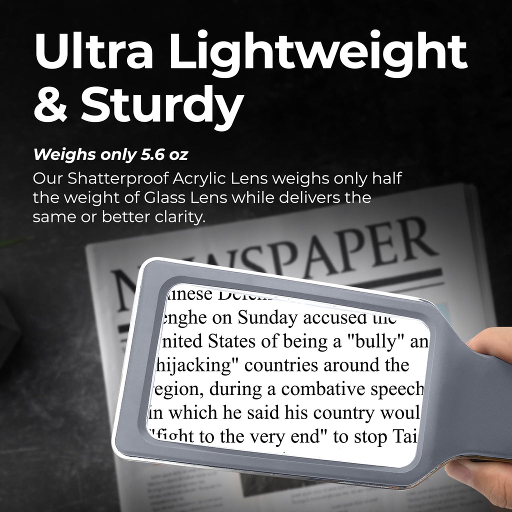 MagniPros 6X Rechargeable Magnifying Glass for Reading with 3 Color Light Modes & Anti-Glare Lens - Relieve Eye Strain | Perfect for Low Vision Seniors, Inspection, Crafts & Fine Print