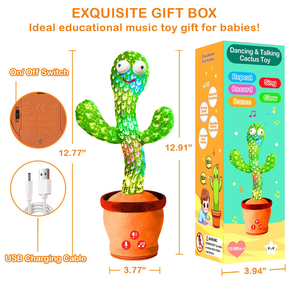 Dancing Talking Cactus Toy, Rechargeable Baby Gifts, Singing Voice Repeat