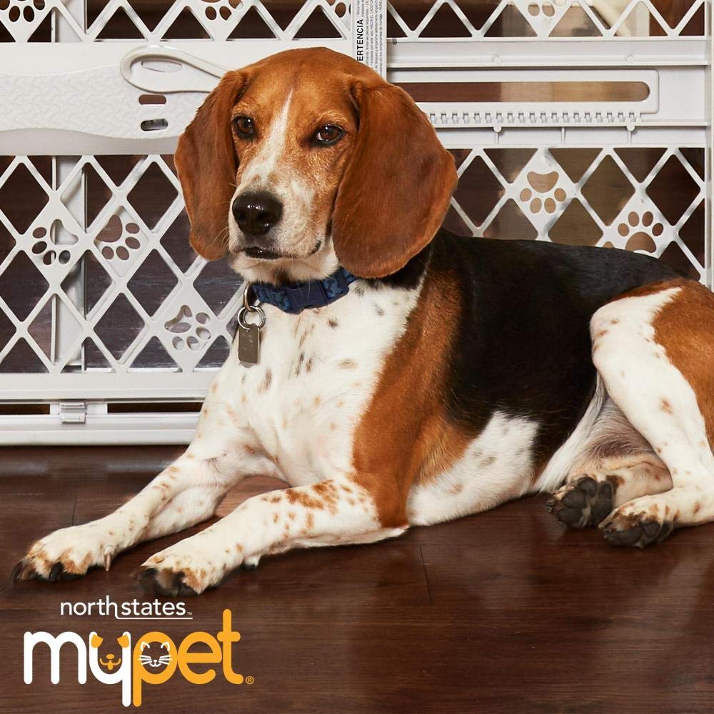 MYPET North States Paws Portable Pet Gate: 26-40" Wide. Pressure Mount. No tools needed. Made in USA. Dog Gate 23" Tall, Expandable, Durable Dog Gates for Doorways, Light Gray