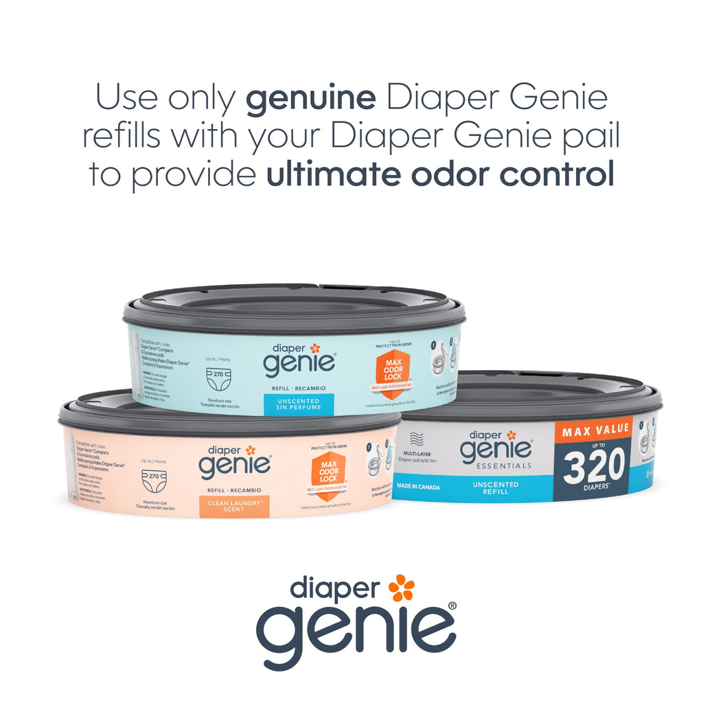Diaper Genie Essentials Round Refill 8-Pack, Unscented, Fits Complete Pails