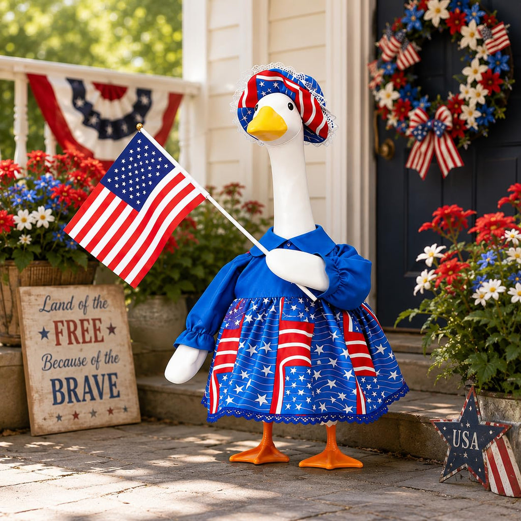 ARGOOFG Porch Goose 4th of July Outfits Clothes for Large 23" H Statue