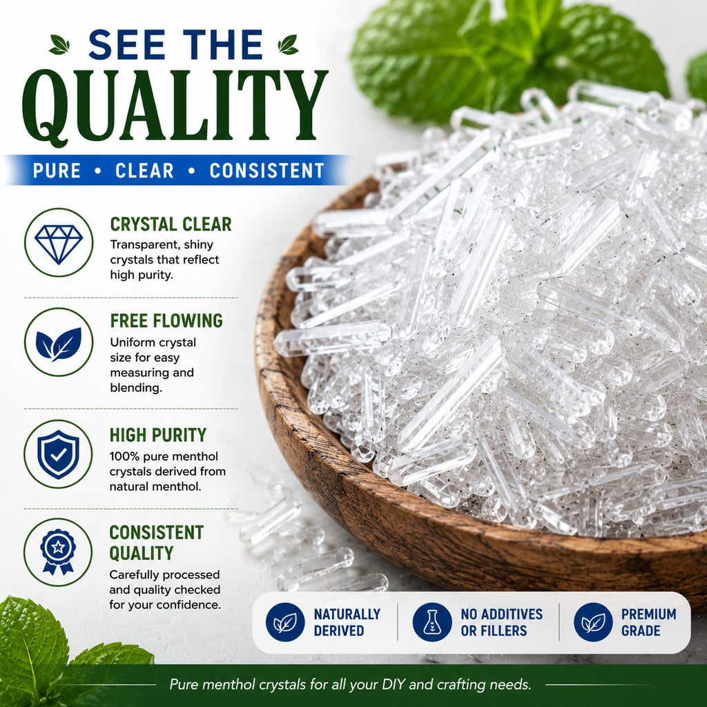 GreenHealth Premium Menthol Crystals – 1 lb (16 oz) | 100% Pure Natural Menthol Crystals | Strong Mint Aroma | Food-Grade Metallized Poly Bag | Melting Point 95–107°F