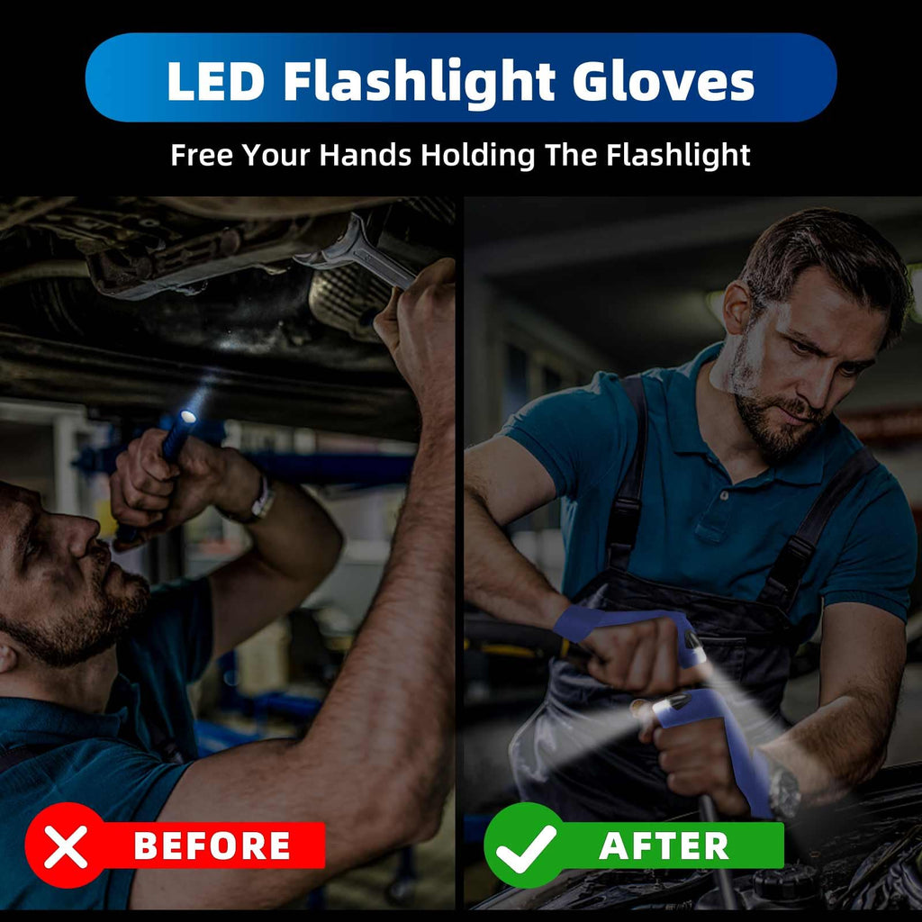 MOIPEJO LED Flashlight Gloves, Stocking Stuffers Gifts for Men Dad Him, Christmas White Elephant Gifts for Adults Men Boyfriend Cool Gadget Waterproof Light for Camping Fishing Repairing (Klein Blue)
