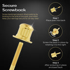 14k Yellow Gold Solitaire Round Cubic Zirconia Stud Earrings Basket-set CZ with Screw On Secure Screw-backs, 4mm