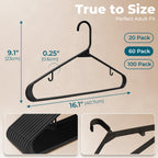 HOUSE DAY Black Plastic Hangers 60 Pack, Slim Space-Saving Clothes Hangers