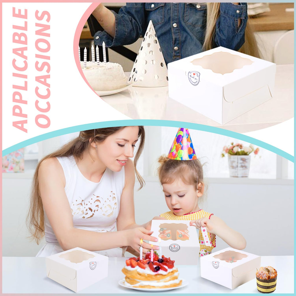 PFAMKEER 36 pcs 6x6x3 Inches Small Cake Box with Window, Bakery Pastry Cookie Boxes, Mini Pie for Pastry,Dessert,Strawberries,Chocolates, Cupcakes with paper stickers (white)