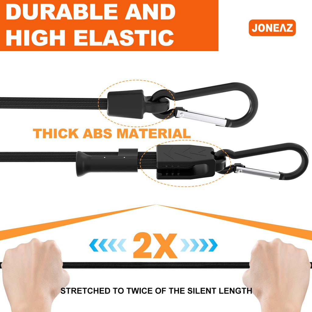 Joneaz Adjustable Bungee Cords with Hooks, 8 Pack Heavy Duty 36-inch Shock Straps, UV Resistant & Durable Carabiner Clips for Outdoor Use