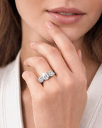 4 Carat Moissanite Rings for Women, Three Stone Moissanite Engagement Ring 14K White Gold Plated Promise Ring for Her, Round Brilliant Cut Anniversary Wedding Ring Trilogy Jewelry, D Color VVS1 (Silver, 6)