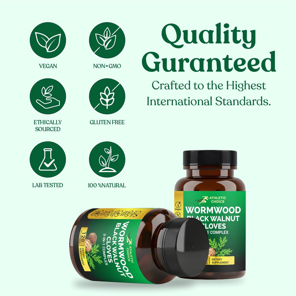 Athletic Choice Wormwood Black Walnut Clove Complex, 3-in-1 Formula with Sweet Wormwood Extract, 120 Veggie Capsules, Non-GMO & Gluten-Free Herbal Supplement for Adults