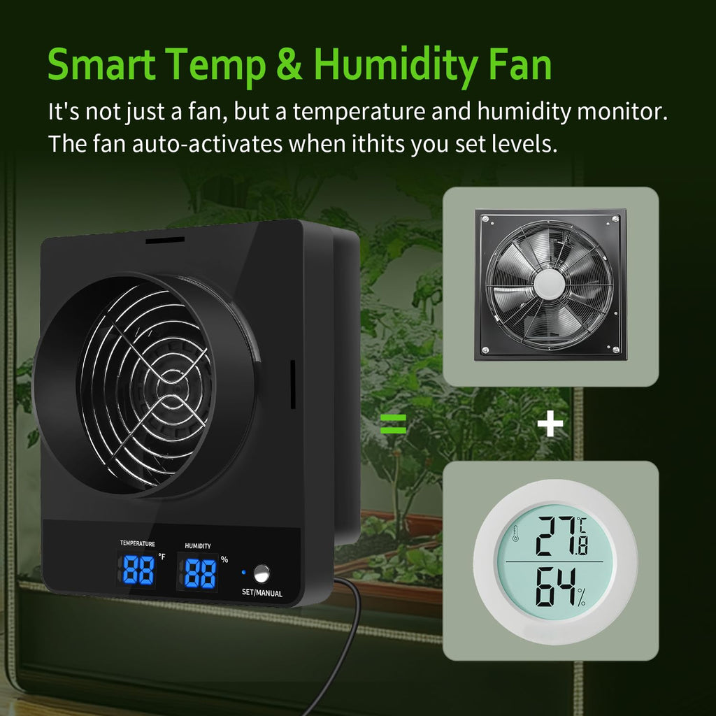 DAOTAILI 4-Inch Grow Tent Inline Duct Fan, Automatic Temperature & Humidity Sensing Control, Ventilation System for Grow Tents, Greenhouses